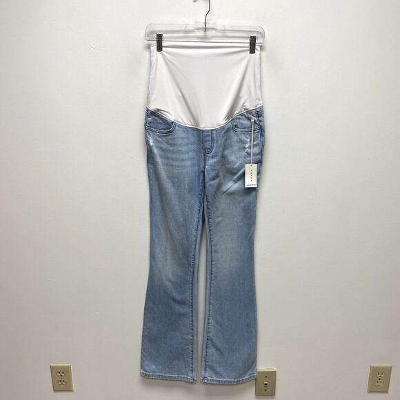 HATCH Over the Bump Maternity Flare Jeans Light Wash Stretch Distressed Size 26 - Picture 1 of 12